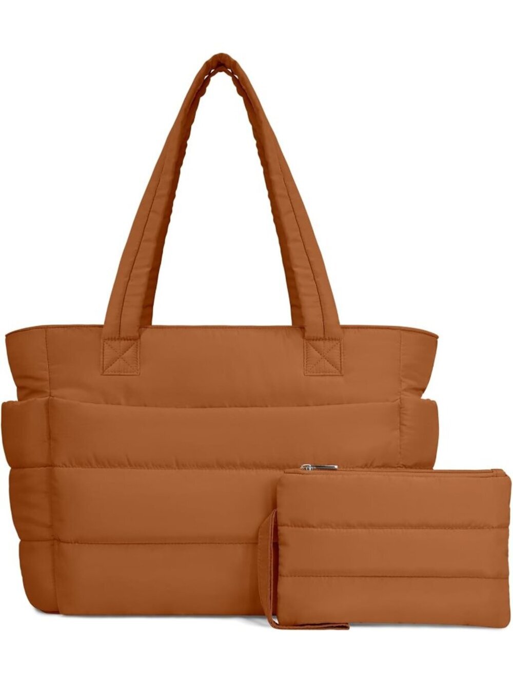 Women's Brown Travel lightweight Puffy Tote Handbag Quilted Shoulder Bag